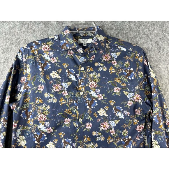 Murano Shirt Men’s Medium Floral Slim Fit Button Up Long Sleeve 100% Cotton - Picture 2 of 9